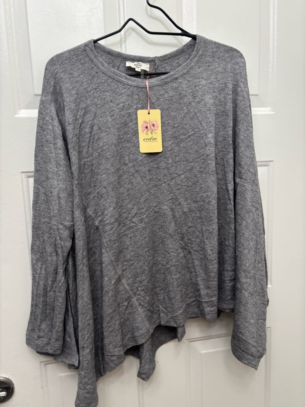 entro Heather Gray Long Sleeve Lightweight Oversize Pullover Top